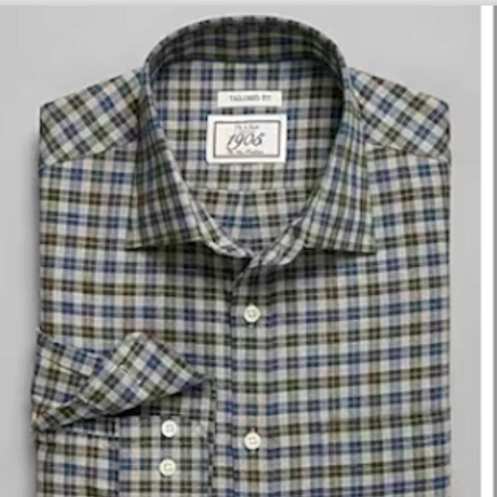 Jos. A. Bank Tailored Fit Spread Collar Check Sport shirt- colour: Olive